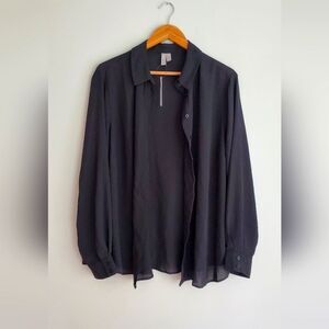 ASOS NWT Curve sheer black button up  collard  long sleeve blouse size US 14
